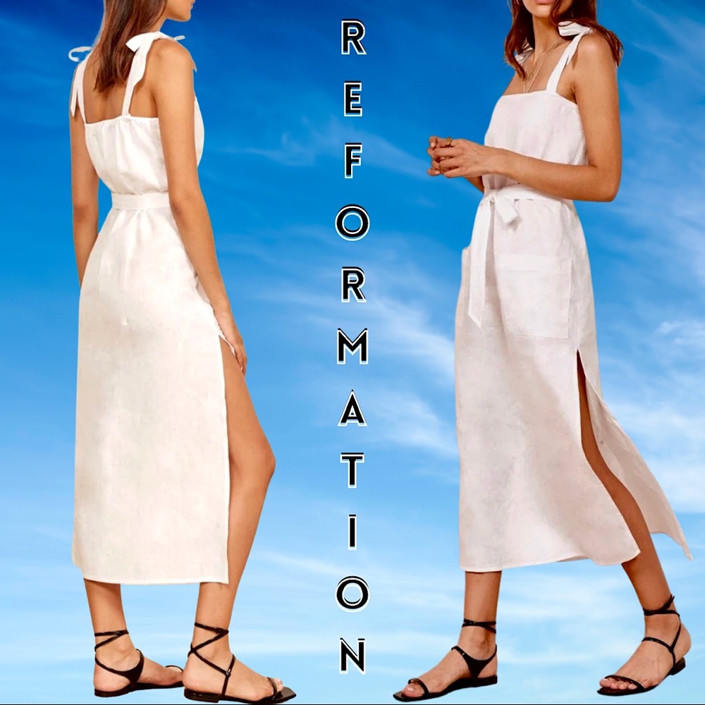 SOLD Reformation Linen Dress XL XXL White Midi Sundress Elliot EUC - Picture 2 of 10